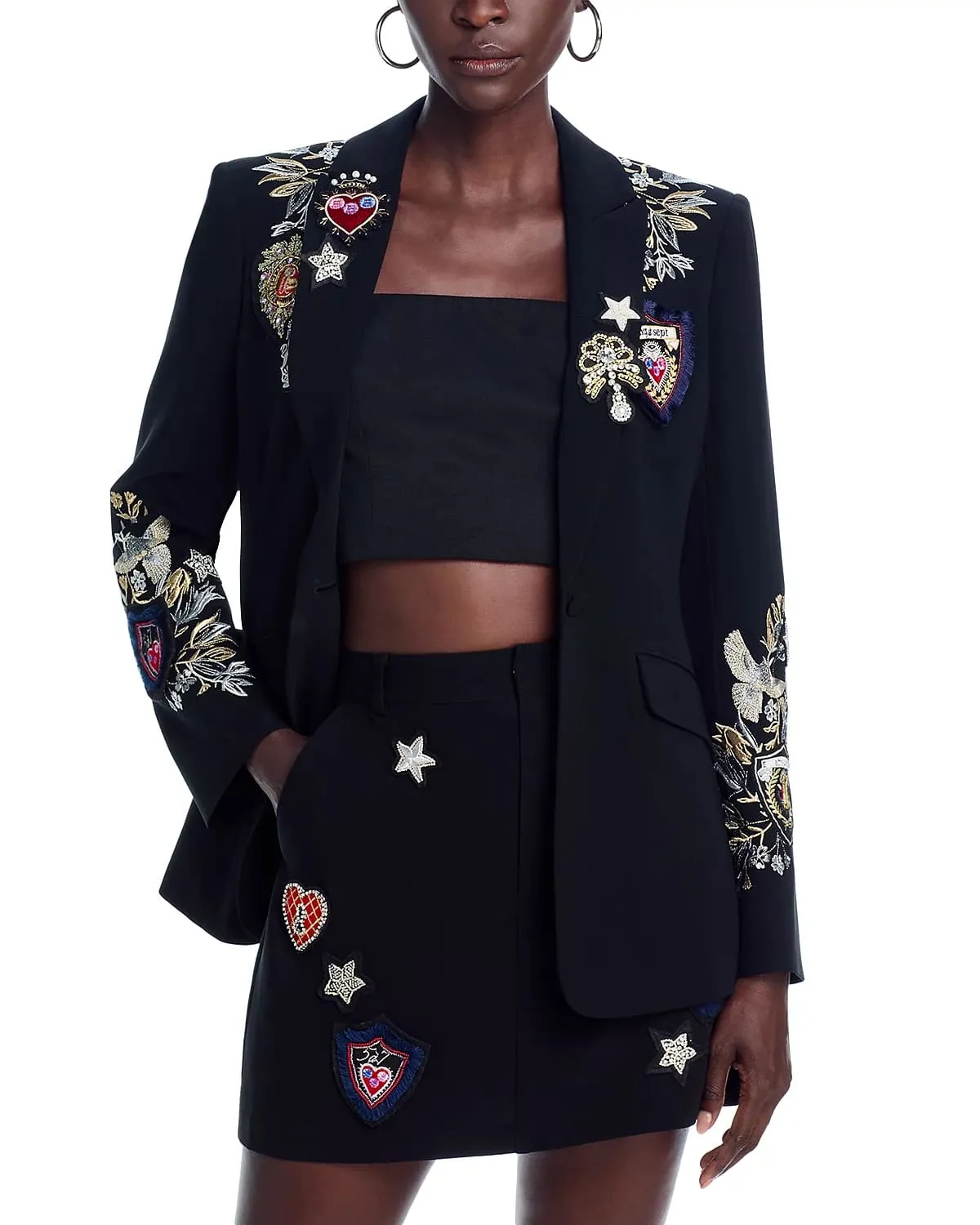 Elegant Embroidered Spread Collar Blazer