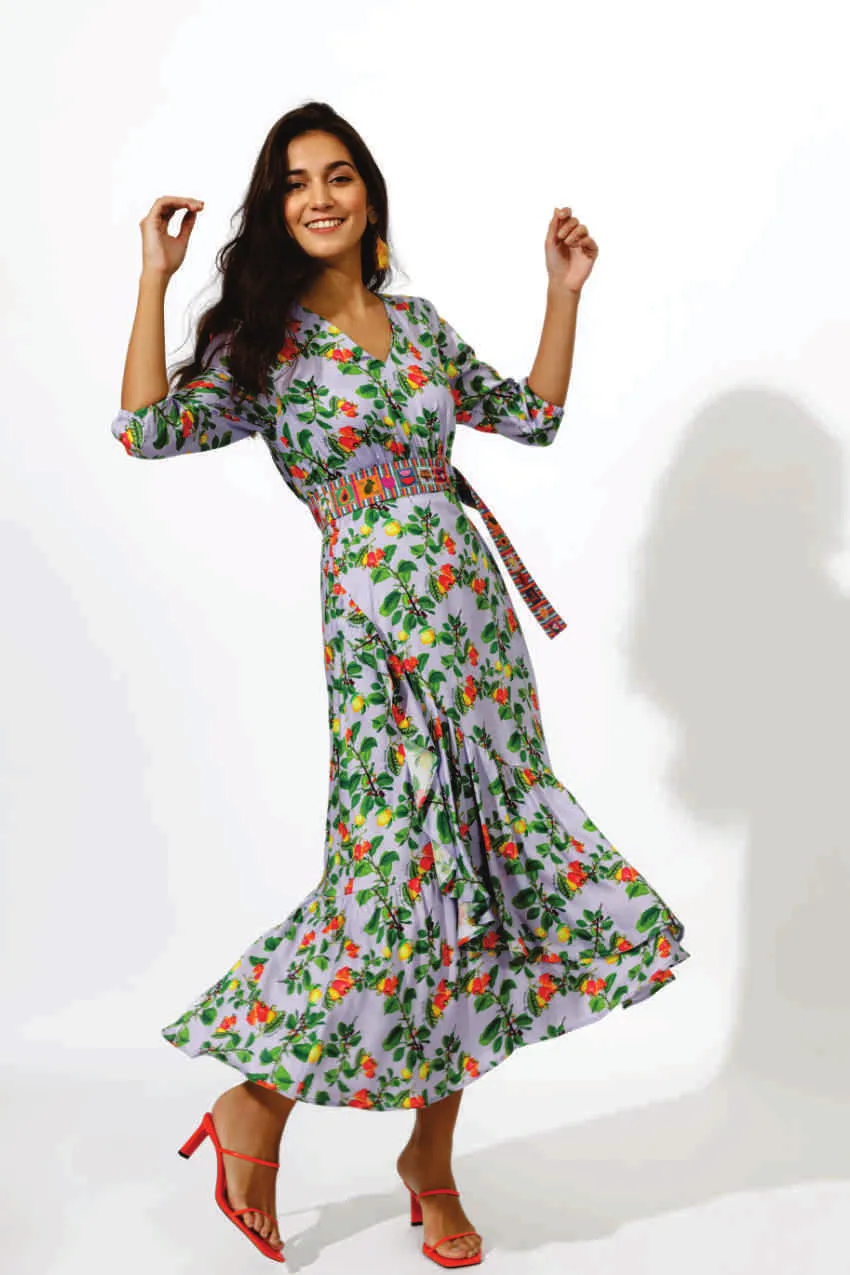 Emily Lovelock Lilac Floral Midi Dress