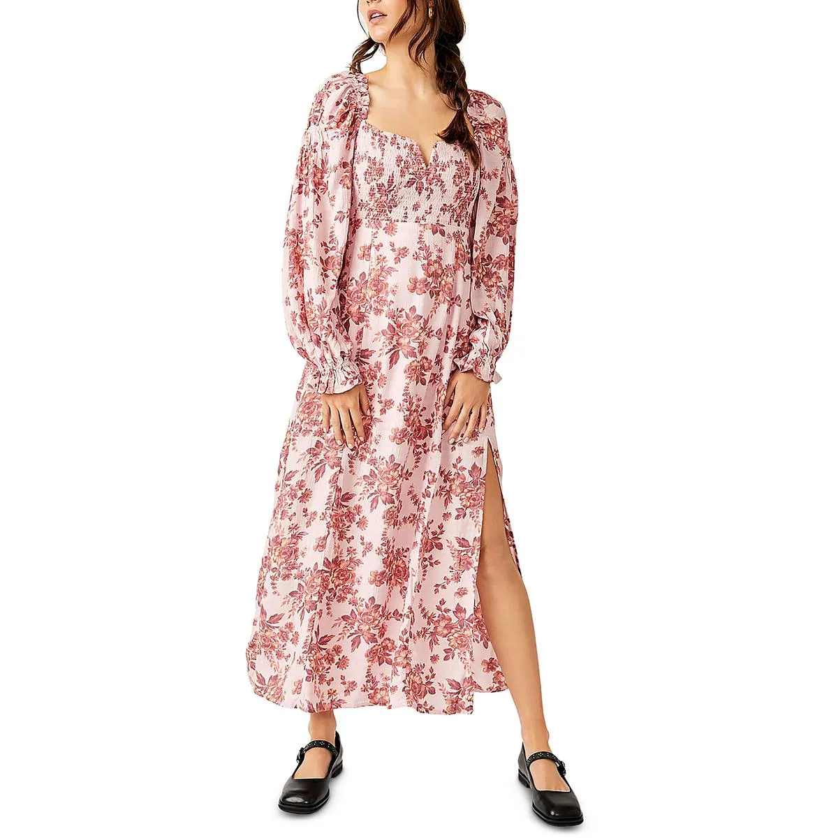 Free People Womens Jaymes Floral Smocked Midi Dress
