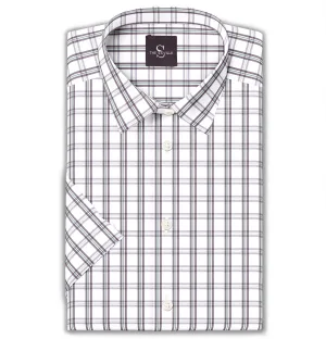 Wrinkle-free Brown and Green Checks - Short Sleeve